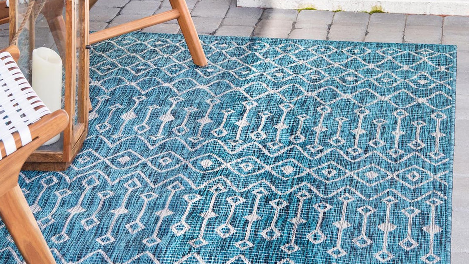 Tapis d'extérieur scandinave bleu 120x160cm - Collection Ethan